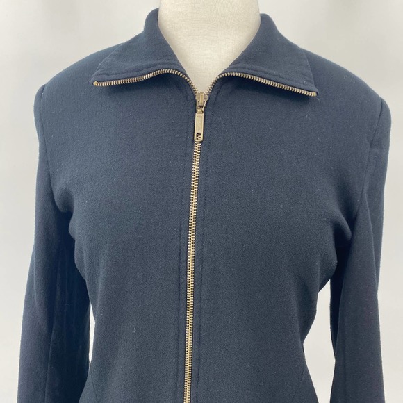 Vintage 90s Henri Bendel Wool Jacket Front Zip Up Collared Black Womens 10 - Picture 2 of 10